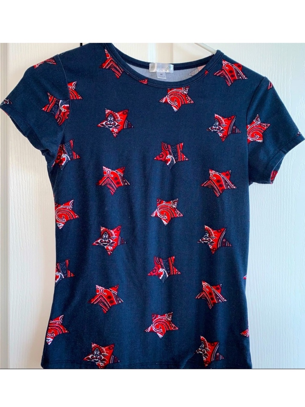 Orange Kiss Women’s Blue Short Sleeves Tee with Red Stars
